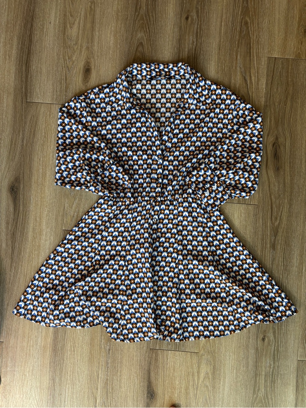 Zara 70’s Inspired Brown and Blue Geometric Mini Dress